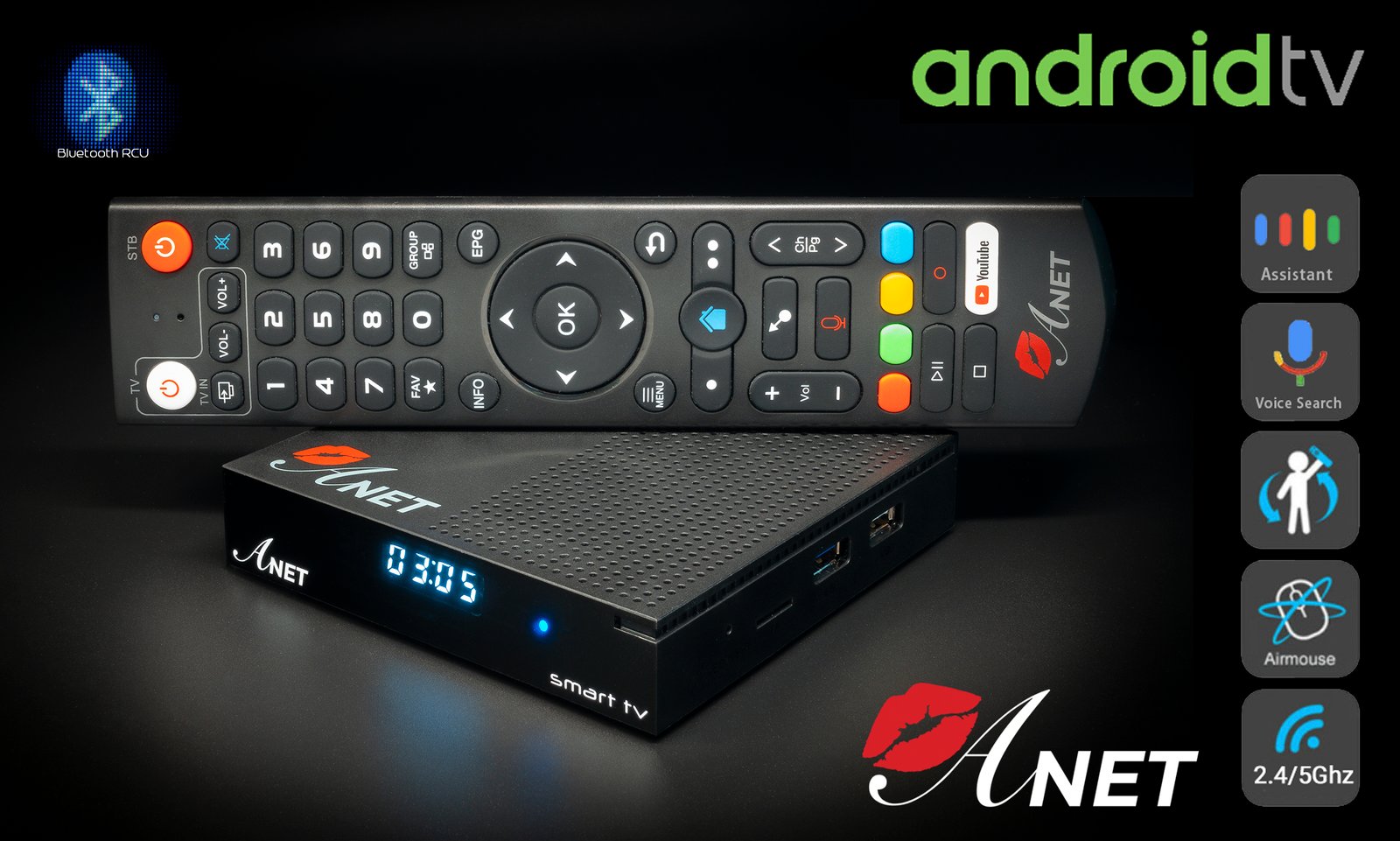 EFUTURE TV Box 4+64GB Android 9.0 avec télécommande Câble HDMI Smart TV Box  WIFI